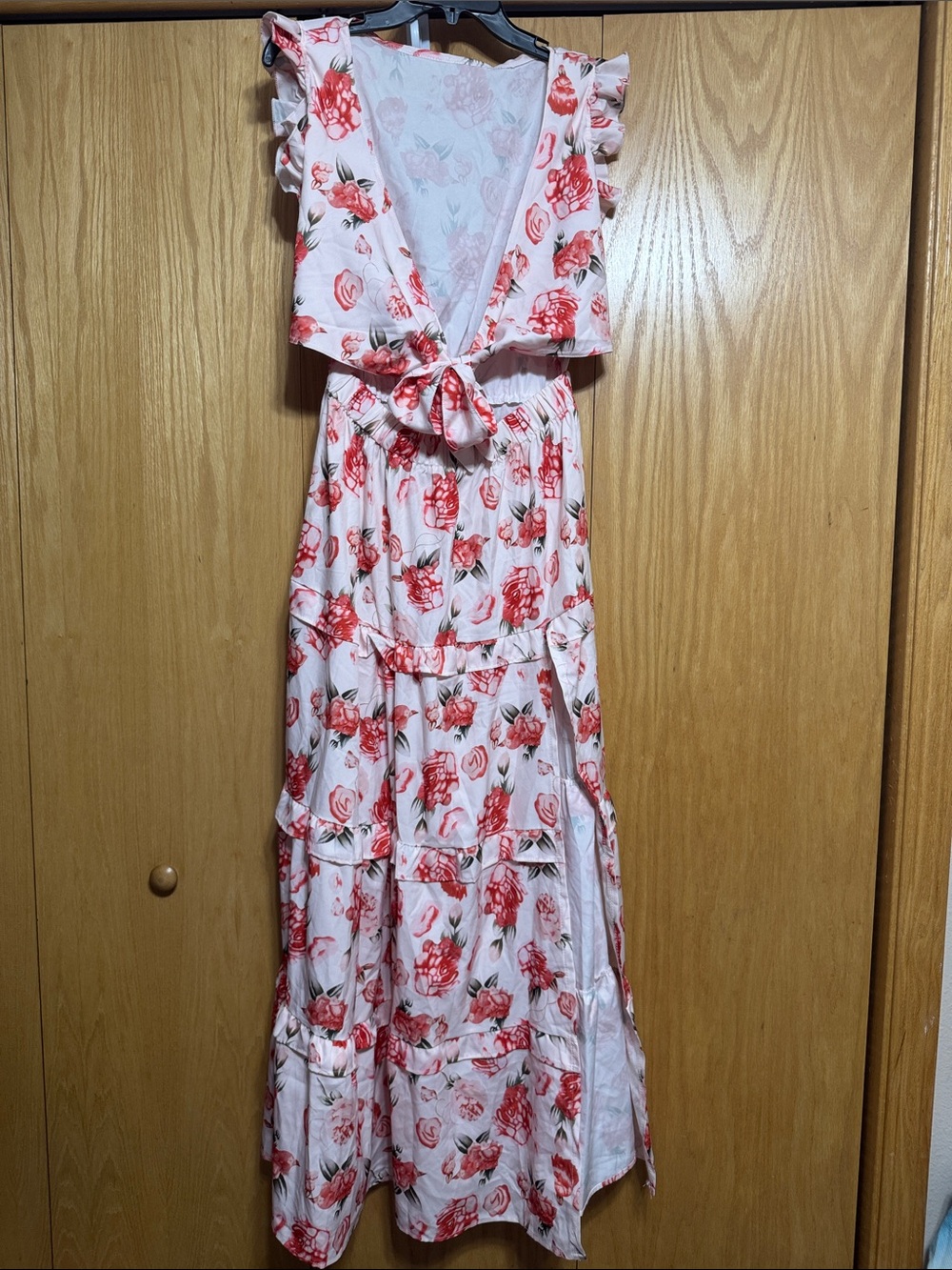 Floral Tie-Front Maxi Dress in Pink and Red